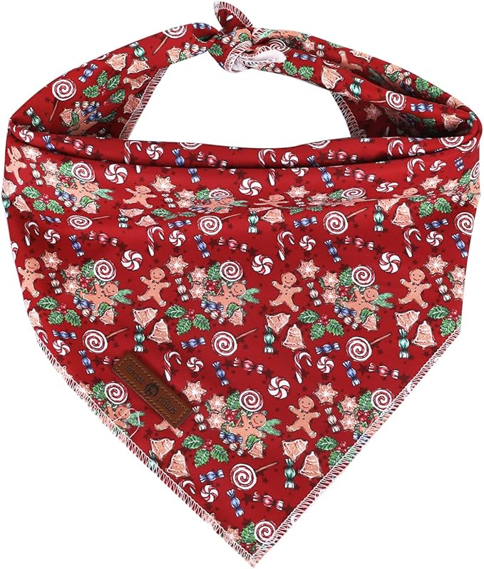 lionet paws Christmas Dog Bandana,Christmas Gingerbread Man Fabric Dogs Kerchief for Medium Large Dogs,Dog Cotton Red Triangle Bibs Scarf for Girl Boy