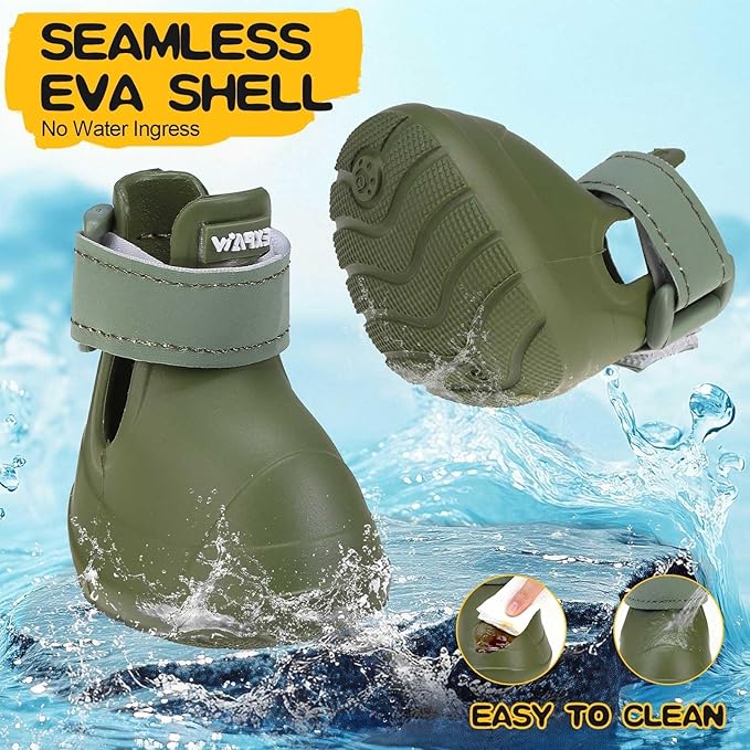 EXPAWLORER Dog Shoes for Hot Pavement Small Medium Large Dogs, Waterproof Non-Slip Dog Summer Booties with Socks, Easy On & Off Pet Boots & Paw Protectors, Easy-Clean for Beach Outdoor Rain (Green XS)