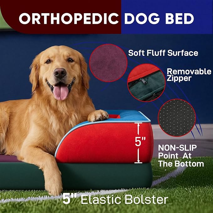 Comfort Expression Orthopedic Dog Bed for Large Dogs 36x27 Inch, Waterproof Egg Crate Foam Large Pet Bed with Bolsters, Dog Couch with Washable Cover & Non-Slip Bottom, San Francisco