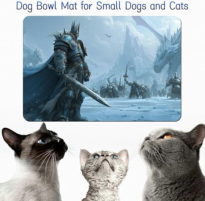 Dog Food Mat, 19.6" x 23.6" Absorbent Pet Feeding Mat for Food and Water, Waterproof Diatom Mud Pet Placemat with Non-Slip Rubber Backing, Easy Clean Cat Bowl Mat for Floors - Snow Dragon Man