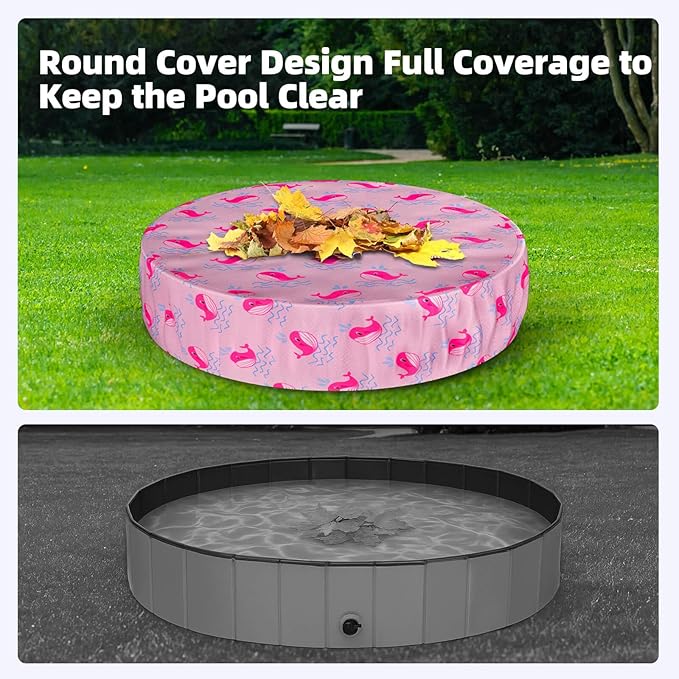 Foldable Dog Pool Cover – Waterproof Round Pet Dog Kiddie Bath Tub Lid Cover, Fit for 32/48/63 Inch Pools, Outdoor Portable Puppy Pool Accessories with Drawstring