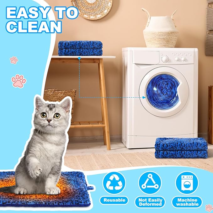 Riakrum 4 Pack Self Warming Cat Bed Mats Leopard Print Cat Dog Thermal Blanket Double Sided Self Heating Pet Pad with Storage Bags for Pet Winter Outdoor Indoor Supplies, Non Electric(M)