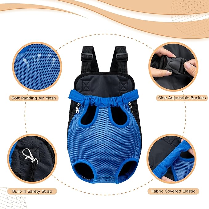 Hands-Free Pet Carrier Backpack for Dogs and Cats - Comfortable Adjustable Legs Carrier - Easy-Fit Design - Perfect for Traveling, Hiking and Camping - Small and Medium Pets (Blue, Large)