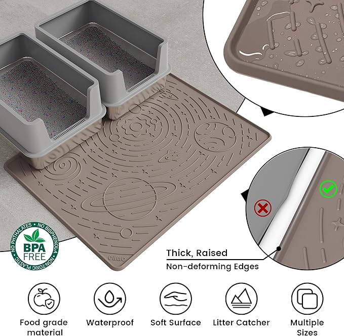 OHMO Cat Litter Mat Large Litter Box Mat, 31.5x23.6 Beige, Premium BPA-Free Silicone Rubber Kitty Litter Mat for Litter Box, High Edge Scatter Control Non-Slip Waterproof Litter Trapping Mat