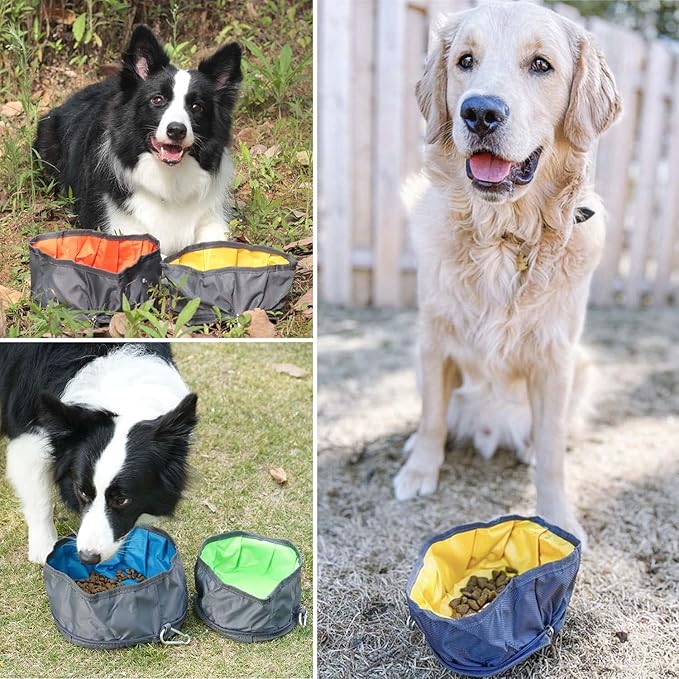 LumoLeaf Collapsible Dog Travel Bowl, 2 Packs Large 68oz/80oz Lightweight Foldable Bowl, Water and Food Bowls for Pets Dogs with Zipper (8+10 Cups)