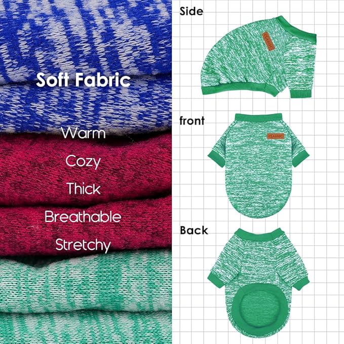 3 Pack Dog Sweaters for Small Dogs Girl Boy Winter Fleece Clothes Warm Soft Dog Sweatshirt Outfit for Dogs Cats Pet Apparel