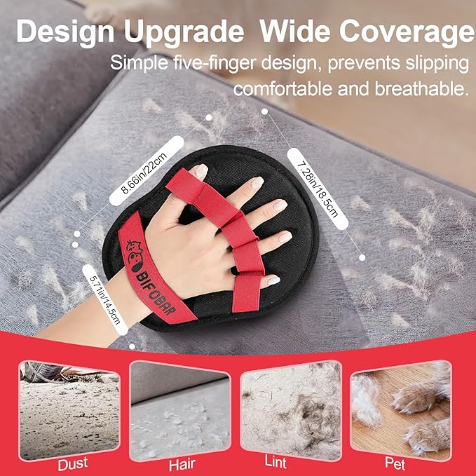 Pet Hair Removal Glove - Red Magic Brush Electrostatic Mitt for Dogs & Cats, Reusable Grooming Gloves - Dog Hair Remover Tool with 5-Finger Design