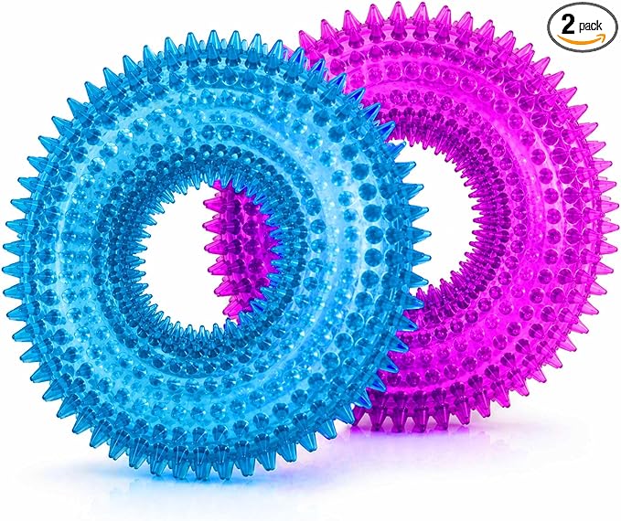 ADUCK Dog Squeaky Chew Toys for Aggressive Chewers, Small Medium Large Dogs Teeth Cleaning Soft Natural Rubber Float Toy for Indoor Outdoor Water Pool, Donut Ring Design 4.92 inch, Blue Purple