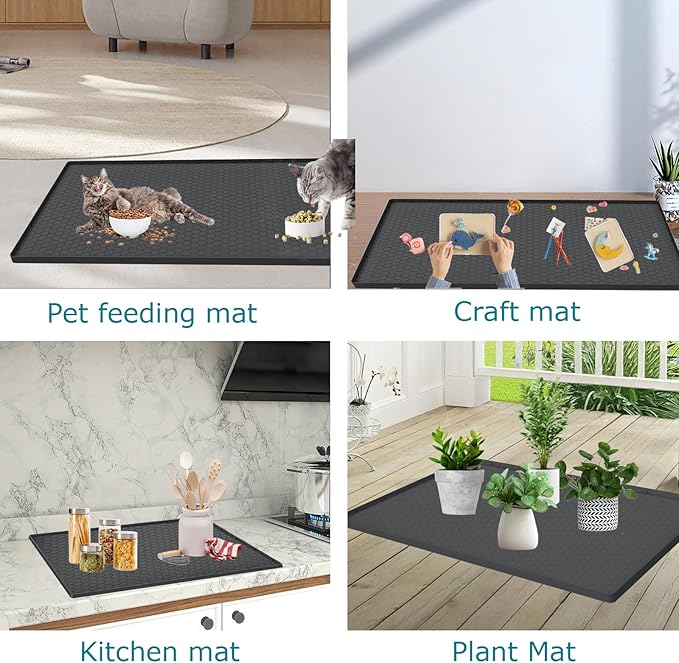 Cat Litter Mat for Litter Box, Silicone Large Cat Litter Trapping Mat - 37x22 in, Waterproof & Non-Slip, Durable & Easy Clean, Black