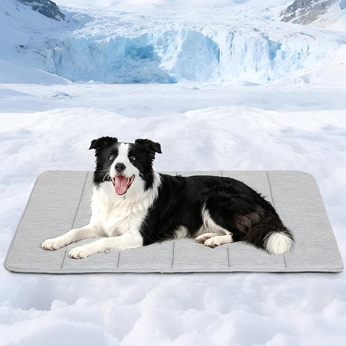 Dog Cooling Mat for Large Dogs - 35x23 Orthopedic Memory Foam Pet Pad for Summer, QMAX>0.5, Washable Premium Comfort Crate Pad for Your Furry Companion, Grey