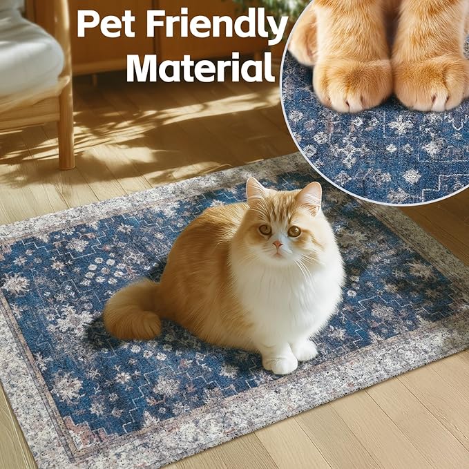 Cat Litter Mat Litter Trapping Mat, 40"x30" Waterproof Urine Proof Litter Box Mat Catcher Mat Non-Slip Washable for Kitty Kitten, Navy