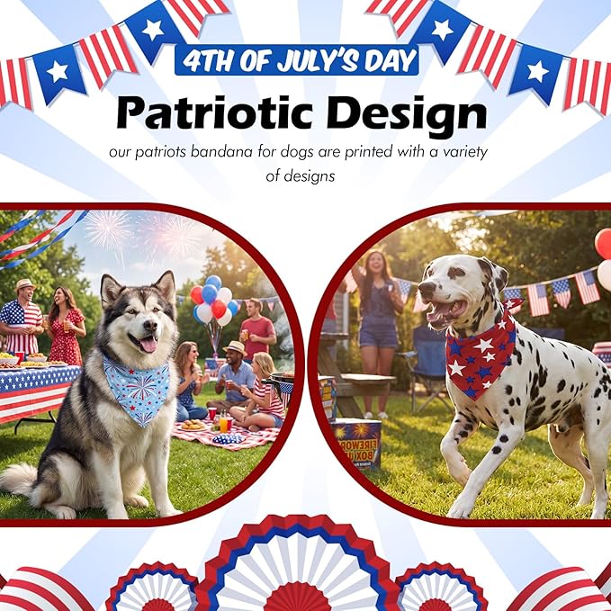 Weewooday 50 Pcs 4th of July Dog Bandanas Bulk for 1776 Patriotic 250th Anniversary Star Red White and Blue Independence Day Flag Scarf for Small Medium Large Outfit(Star, 31.5 x 21.7 X21.7 Inch)