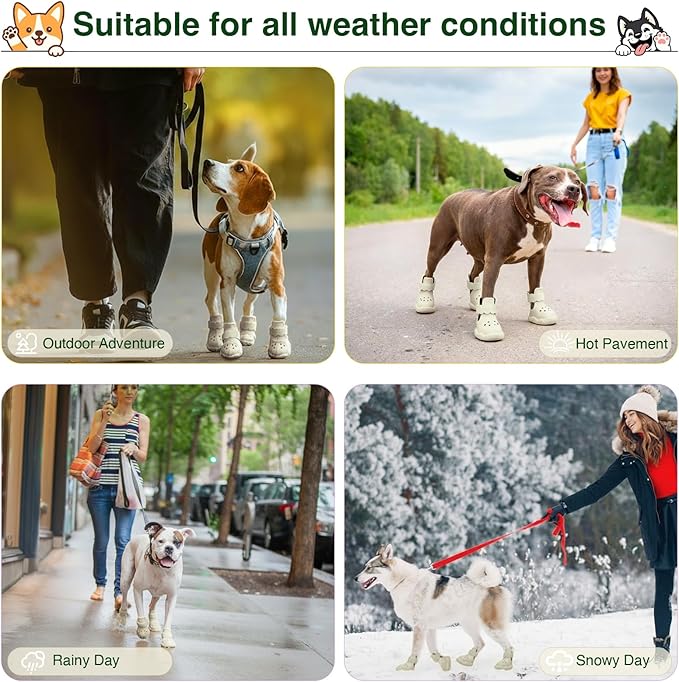 Dog Shoes for Hot Pavement and Snow - Waterproof, Non-Slip, Breathable Booties with Adjustable Straps for Small Medium, and Large Dogs (Beige, XS)