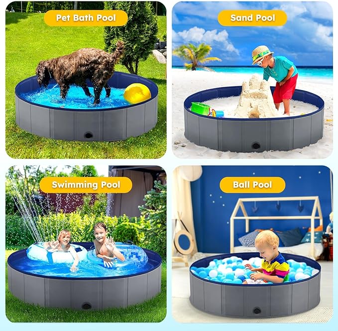 Niubya Portable Dog Pool, Foldable Pet Swimming Pool, Anti-Slip Collapsible Pet Bathtub, Hard Plastic Bath Pool for Pets Dogs and Cats, 88 x 16 Inches