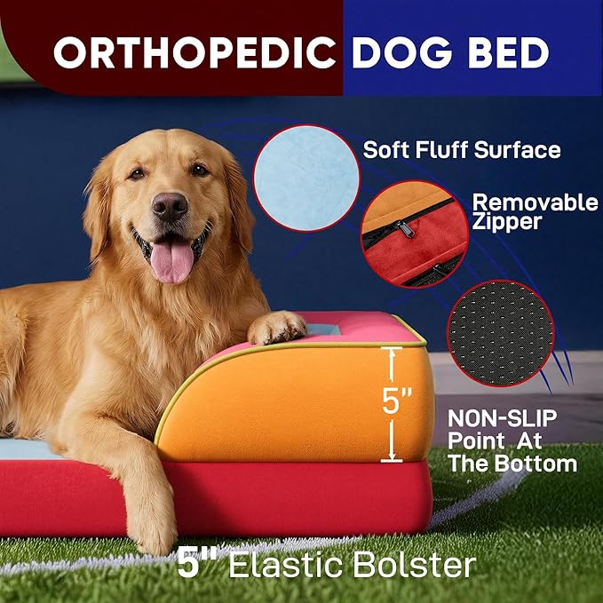 Comfort Expression Orthopedic Dog Bed for Extra Large Dogs 45x35 Inch, Waterproof Egg Crate Foam XL Pet Bed with Bolsters, Dog Couch with Washable Cover & Non-Slip Bottom, Miami