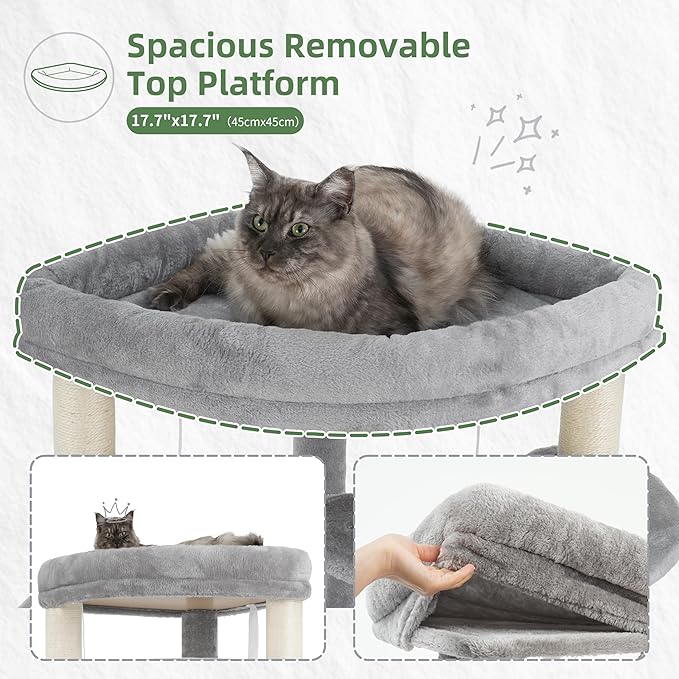 Gitelsnour Corner Cat Tree for Indoor Cats, Cat Tower with All Sisal Scratching Posts, Multi-Level Cat Condo wth 2 Large Cat Caves, Big Top Perch, 2 Hanging Baskets, Sisal Ramp, Light Gray GCT035W