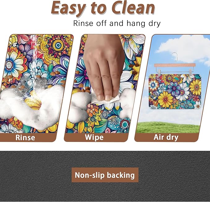 Floral Dog Food Mat for Floors,Cute Mandala Flower Absorbent Quick-Dry Pet Feeding Mat,Cat Dog Bowl Mats for Food and Water,Non-Slip Pet Accessories Supplies 16"x24"