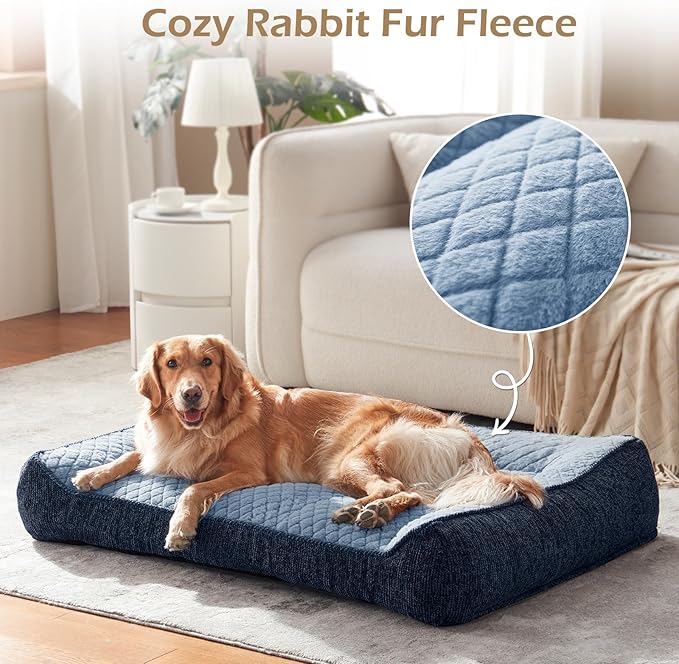 JOEJOY Extra Large Orthopedic Dog Beds Large Sized Dog, Extra Thick Supportive Big Dogs Bed with Sides and Waterproof Lining, Ultra Soft Pet Bed Sofa, Blue, 48''x35'