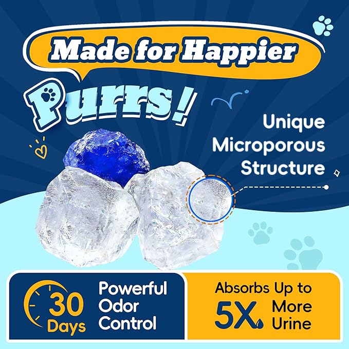 LMJP Crystal Cat Litter with Powerful Odor Control, Non-Clumping, Lasts Up to 2 Months, 8.6lb, Rapid Water Absorption, Unscented & Low Tracking Lightweight Blue & White Silica, 2 Pack of 4.3lb