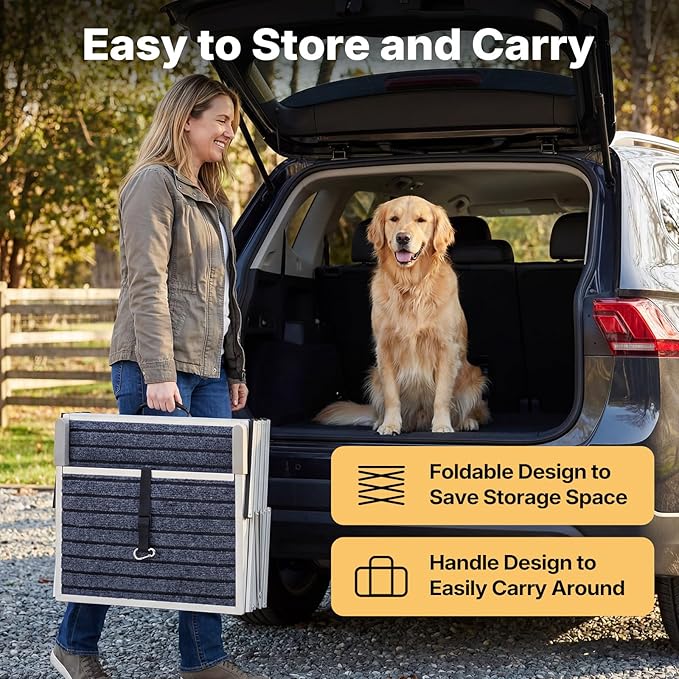 Veehoo Extra Wide Dog Steps for Car SUV Truck Foldable, 5 Steps Portable Aluminum Dog Stairs for Injured Senior Large Dogs 20" Wide, Heavy Duty Pet Ramp Ladder with Non Slip Surface, up to 170lbs