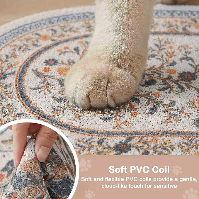 Bienbee Cat Litter Mat, 33" x 22" Large Size Litter Box Mat Rug with Non-Slip Bottom,Urine and Water Proof, Easy to Clean Cat Supplies Essentials for Indoor Kitty Kitten Floor,White Flowers L