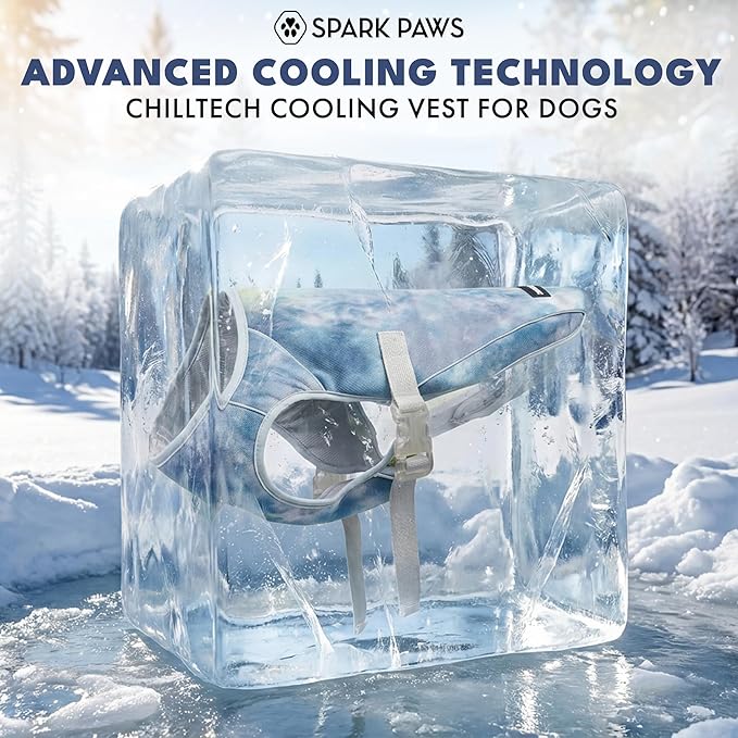 Spark Paws Dog Cooling Vest - SPF 50 UV Sun Protection - Summer Heat Relief Gear for Dogs, Lightweight, Evaporative Cooling - Dog Anxiety Relief Vest During Hot Days - Ice Blue, Small