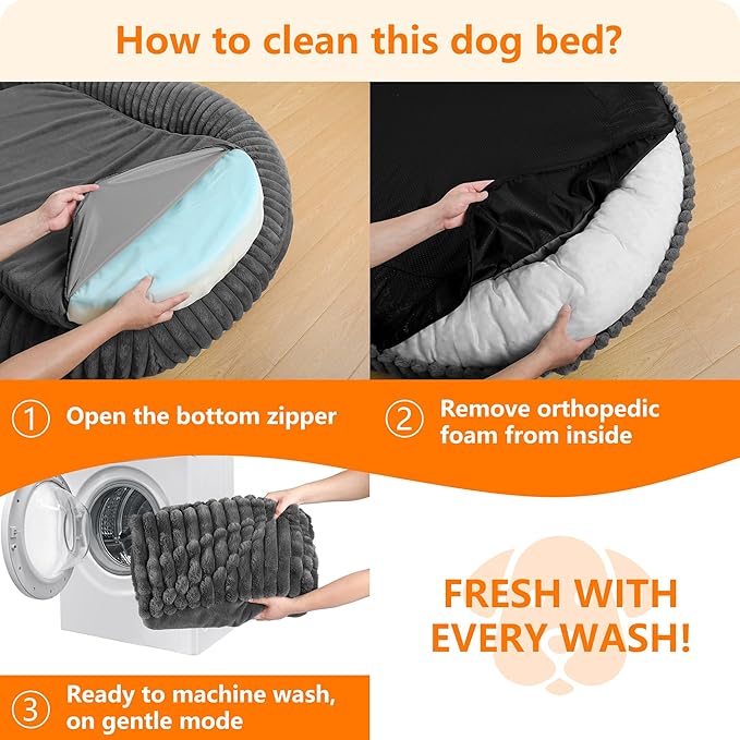 Human Dog Bed for Adult, Reversible Orthopedic Gel Memory Foam Cushion, Washable Corduroy Fleece, Plump Edge with Blanket, Storage Pocket, Strap, 71"x47.2"x9", Extra Large, Medium Grey