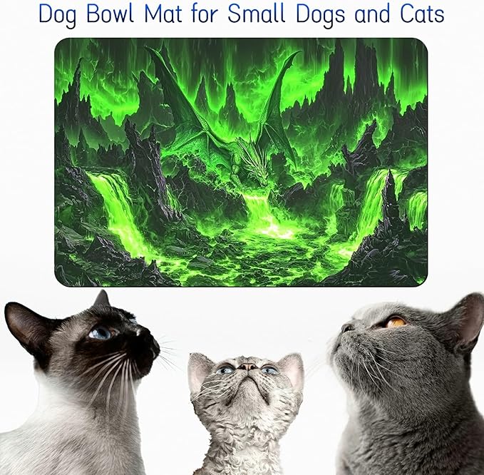 Dog Food Mat, 19.6" x 23.6" Absorbent Pet Feeding Mat for Food and Water, Waterproof Diatom Mud Pet Placemat with Non-Slip Rubber Backing, Easy Clean Cat Bowl Mat for Floors - Green Mountains
