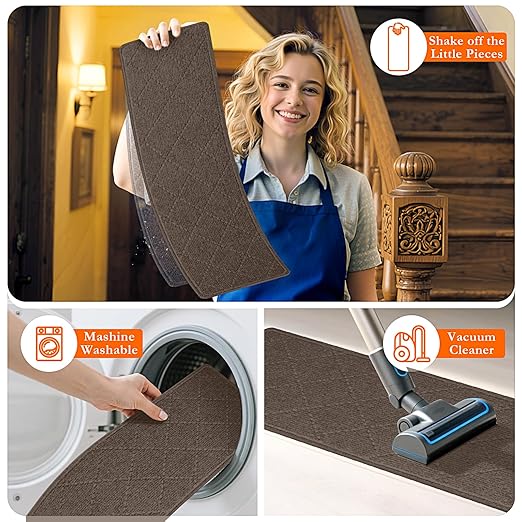 Stair Treads for Wooden Steps 4 PCS - 8’’ x 30’’, Non Slip Stair Runner, Machine Washable Stair Strips for Kids Pets and Elderly, Indoor, for Stairs (Brown)