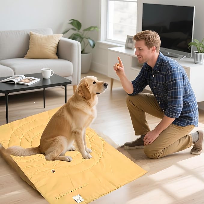 Travel Dog Bed | Camping Dog Bed | 37.4"x25.6" Waterproof Outdoor Dog Mat | Portable Place Mat for Dogs with Handle | Machine Washable | Easy Clean for Outdoor Adventures (Blue, Medium)
