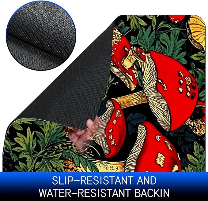 Dog Food Mat, 19.6" x 23.6" Absorbent Pet Feeding Mat for Food and Water, Waterproof Diatom Mud Pet Placemat with Non-Slip Rubber Backing, Easy Clean Cat Bowl Mat for Floors - Red Art Mushroom