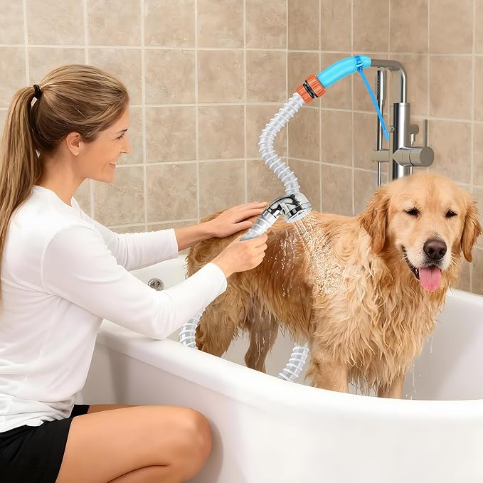 Slip-On Tub Hose for Bathtub Faucet, Ear-Tab Zip-Tie Connector, Handheld Sprayer Head, No-Install Faucet Hose Attachment for Hair Washing & Cleaning, 6 ft, Fits Spouts up to 3 in