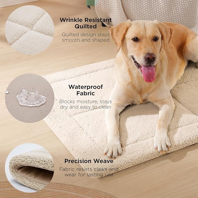Low-Profile Dog Pad Mat for Medium Small Dogs, Washable Ultra Soft Dog Crate Mat, High Density Foam Pet Beds for Indoor & Outdoor Dogs, 35" x 23", Cream White