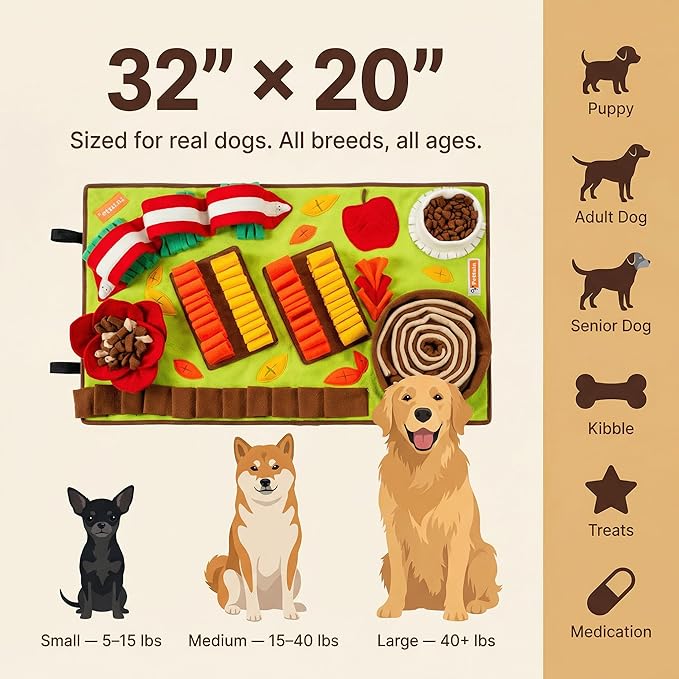 Snuffle Mat for Dogs Large Breed - 32x20 Inch Foraging Mat, Slow Feeder, Sniff Mat & Interactive Puzzle Toy for Mental Stimulation - Washable Dog Enrichment Mat for Large Dogs