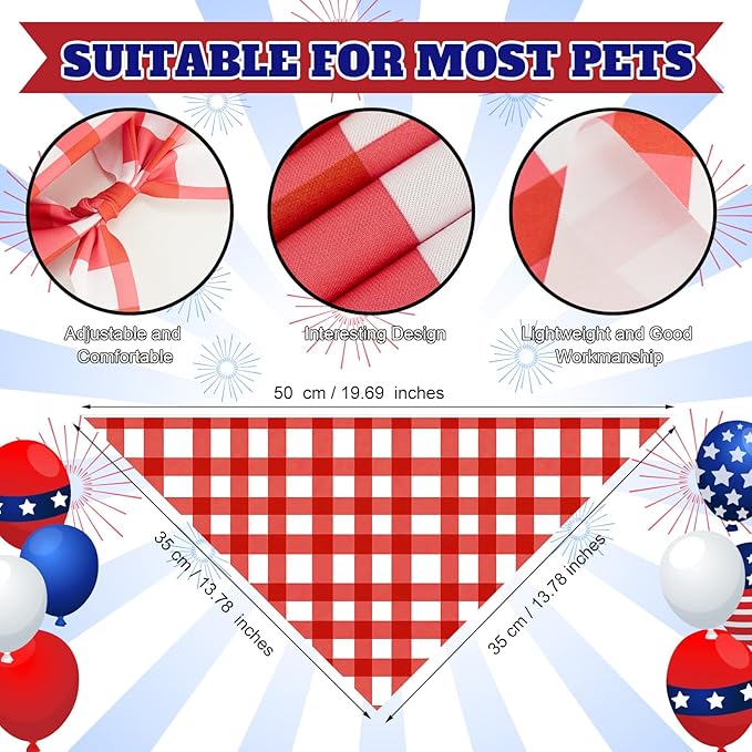 Abbylike 50 Pcs Patriotic Plaid Dog Bandanas Bulk 4th of July Bandanas for Dogs Triangle Kerchief Bib Scarf Set for Pet Independence Day 250th Anniversary Party Costume, 25 Styles(19.7 x 13.8 x 13.8)