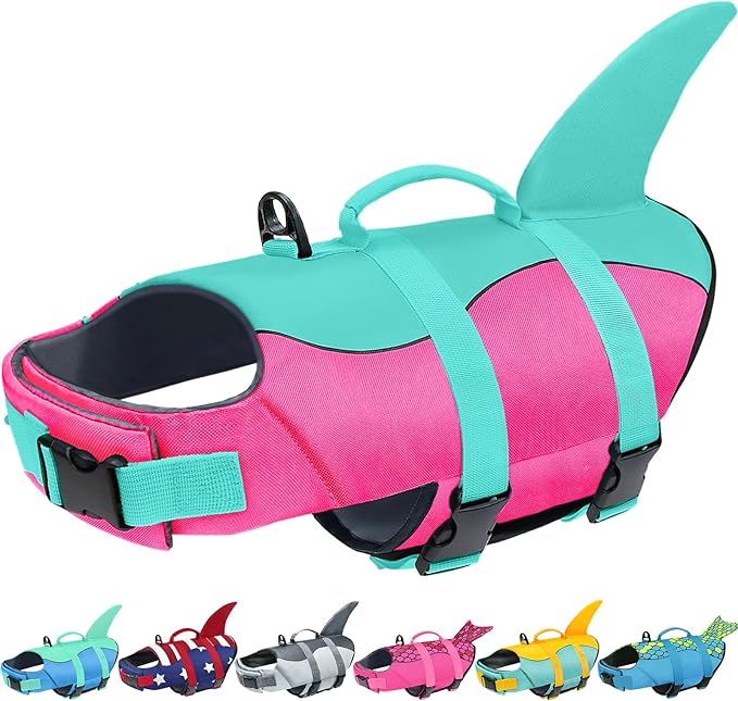 Malier Dog Life Jacket, Ripstop Dog Life Vest with High Buoyancy for Swimming Boating, High Visibility Shark Puppy Lifesaver for Small Medium Large Dogs (Medium)