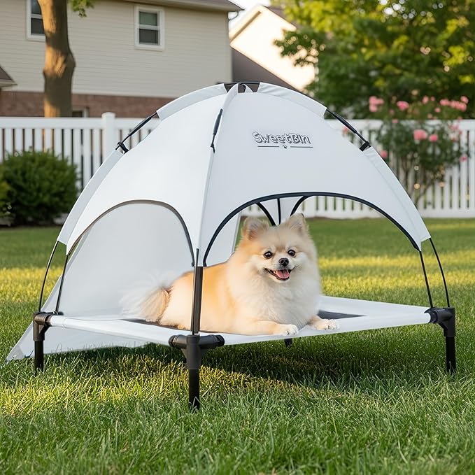 S/M/L Outdoor Elevated Dog Cot with Canopy & Side Shade for Camping Small Medium Dogs (Carry Bag), Portable Cooling Raised Dog Bed