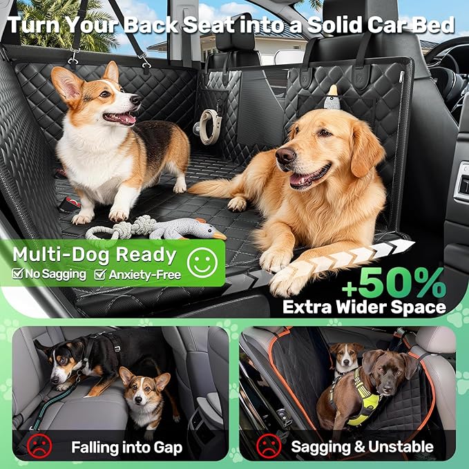 Zanch Heavy-Duty Dog Truck Seat Cover, Flat Solid Back Seat Extender for Multi Large Dogs, Hard Bottom Supports 450 lb, Waterproof Hammock Protector, XL for Full-Size Crew Cab Trucks & SUVs, Black