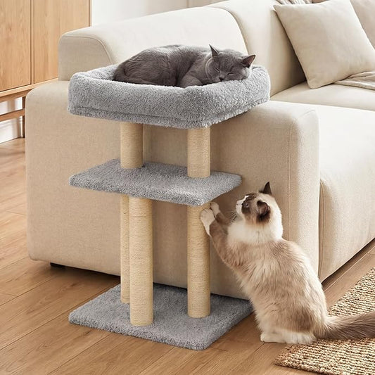 Veehoo Cat Perch with Cat Scratching Post, Couch Corner Protector for Cats, Tall Scratch Post with Cats Bed for Indoor Cats, Size S Fits 23"–24" High Sofa Armrest