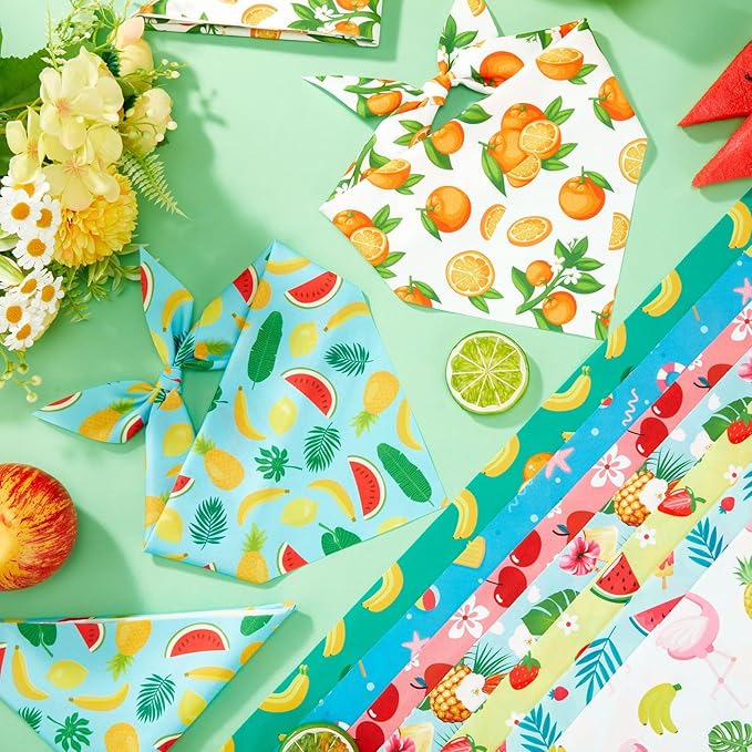 Abbylike 50 Pieces Summer Themed Dog Bandanas Bulk Hawaiian Dog Bandanas for Pets Triangle Kerchief Scarf Bibs Set for Summer Pets Dogs Party Costume Accessories, 25 Styles (25.6 x 17.7 x 17.7)