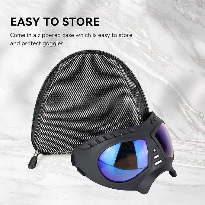 Large Dog Goggles Pet Eyes Protection for Medium to Large Breed, Windproof Snowproof UVproof Dog Sunglasses for Outdoor Hiking/Cycling/Driving, Soft Frame Adjustable Straps, Clear Blue Lens