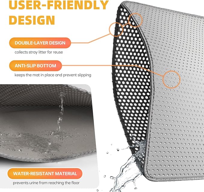 Cat Litter Mat 24x35 Inches, Honeycomb Double Layer Litter Trapping Mat, Waterproof Leakproof Urine Proof Cat Litter Box Mat for Cat Litter Box Area, Floor, Kitty Litter Rug