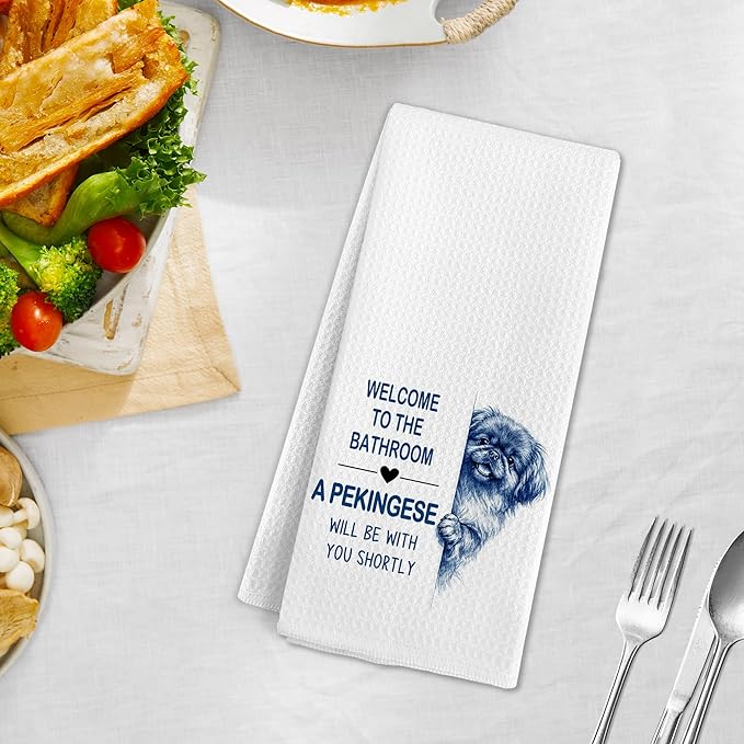 Funny Pekingese Dog Hand Towels for Bathroom, A Pekingese Will Be with You Shortly Hand Towels, Dogs Decorative Dish Tea Towel for Kitchen Bathroom Decor, Dog Lover Gifts for Women Men, 16x24
