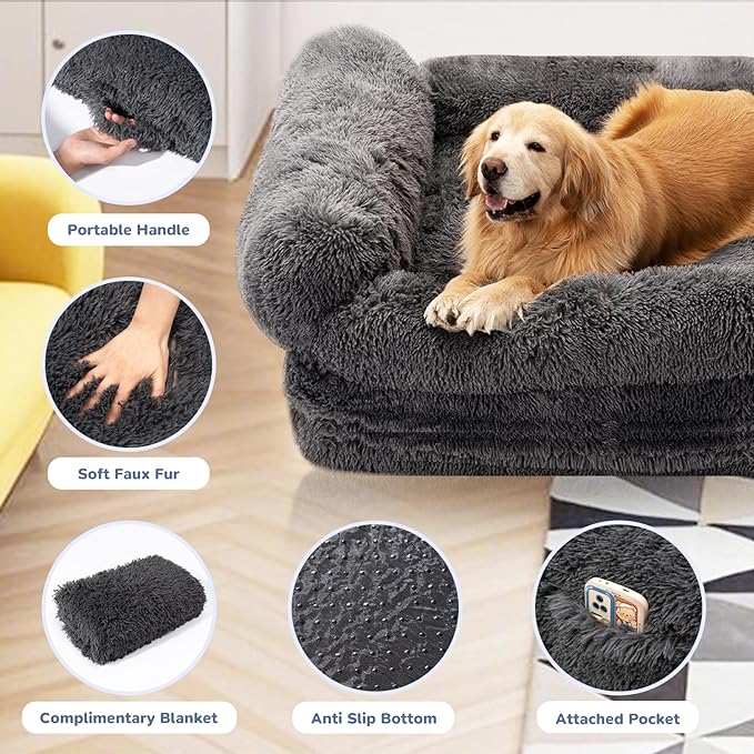 OtterOasis Foldable Human Dog Bed for Adults, Fluffy Human Sized with Blanket, Orthopedic Washable Dog Bed with Memory Foam and Water Repellent Liner for Pet (Grey, 72 * 44 * 10 inch)