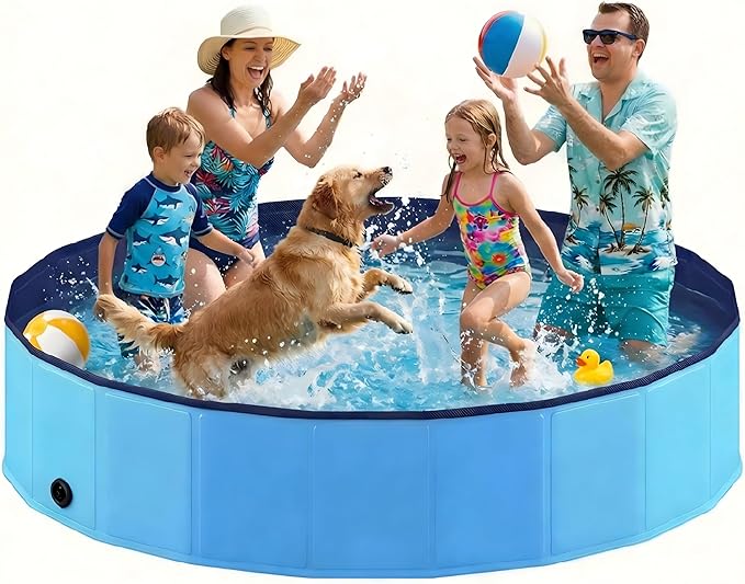 Foldable Dog Pool, Collapsible Dog Swimming Pool Hard Plastic Portable Pets Bath Tub for Dogs and Cats, Pet Wading Pool for Indoor Outdoor Backyard