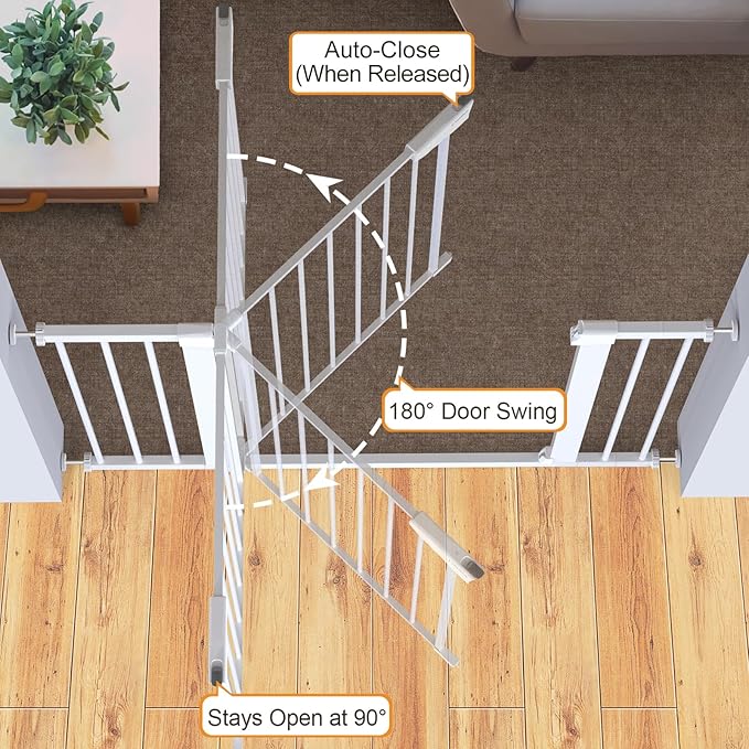 Cumbor 36" Extra Tall Baby Gate for Dogs and Kids with Wide 2-Way Door, 30"- 46" Width, and Auto Close Personal Safety for Babies and Pets, Fits Doorways, Stairs, and Entryways, White