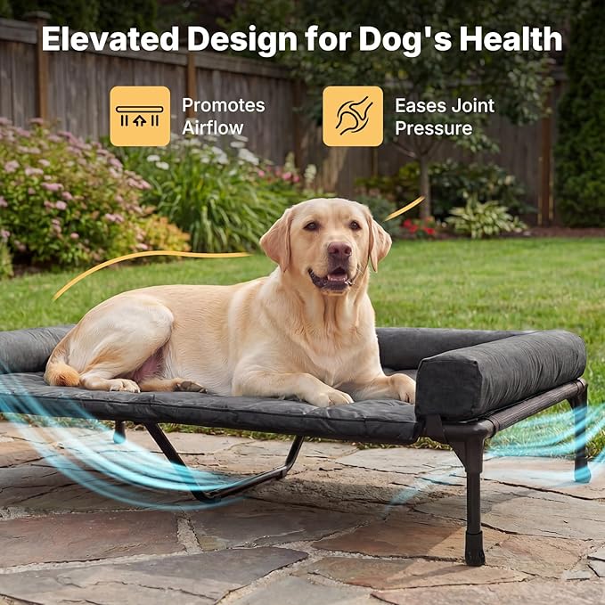 Veehoo Cooling Elevated Dog Bed Add Removable Waterproof Bolster Cushion Mat, Raised Pet Cot with Breathable Teslin Mesh, No-Slip Feet, Dog Sofa Bed for Indoor Outdoor, XXLarge, Black CWC2331B