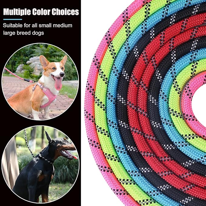 2 Pack Dog Leash, 4/5//6 FT Heavy Duty Nylon Rope Pet Leashes with Comfortable Padded Handle, Reflective Dog Leashes for Small Medium and Large Dogs (4FT-3/8,Black/Dark Blue)