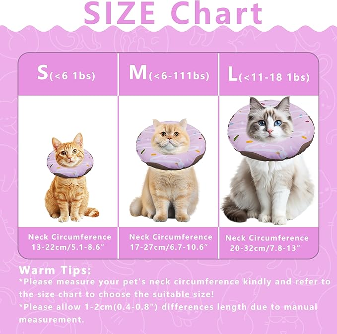 Seyezo Cat Cone Collar Soft, Adjustable Cat Recovery Collar Kitten Cones to Stop Licking, Cute Donut E Collar After Surgery, Cats Neck Pillow Cone Elizabethan Cones of Shame (Waterproof Purple, Small)