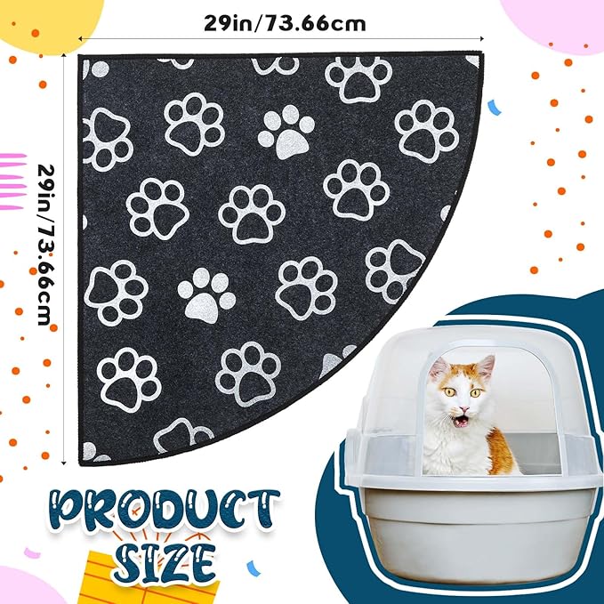 Drydiet Corner Cat Litter Trapping Mat Water Resistant Cute Paw Pattern Corner Litter Mat, 29" x 29" Gray Traps Mess from Box Protects Floors Machine Washable Urine Proof Soft on Kitty Paws Absorbent